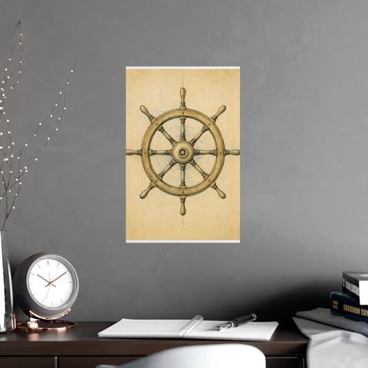 Ship's Wheel — ship's wheel, shown framed on a wall