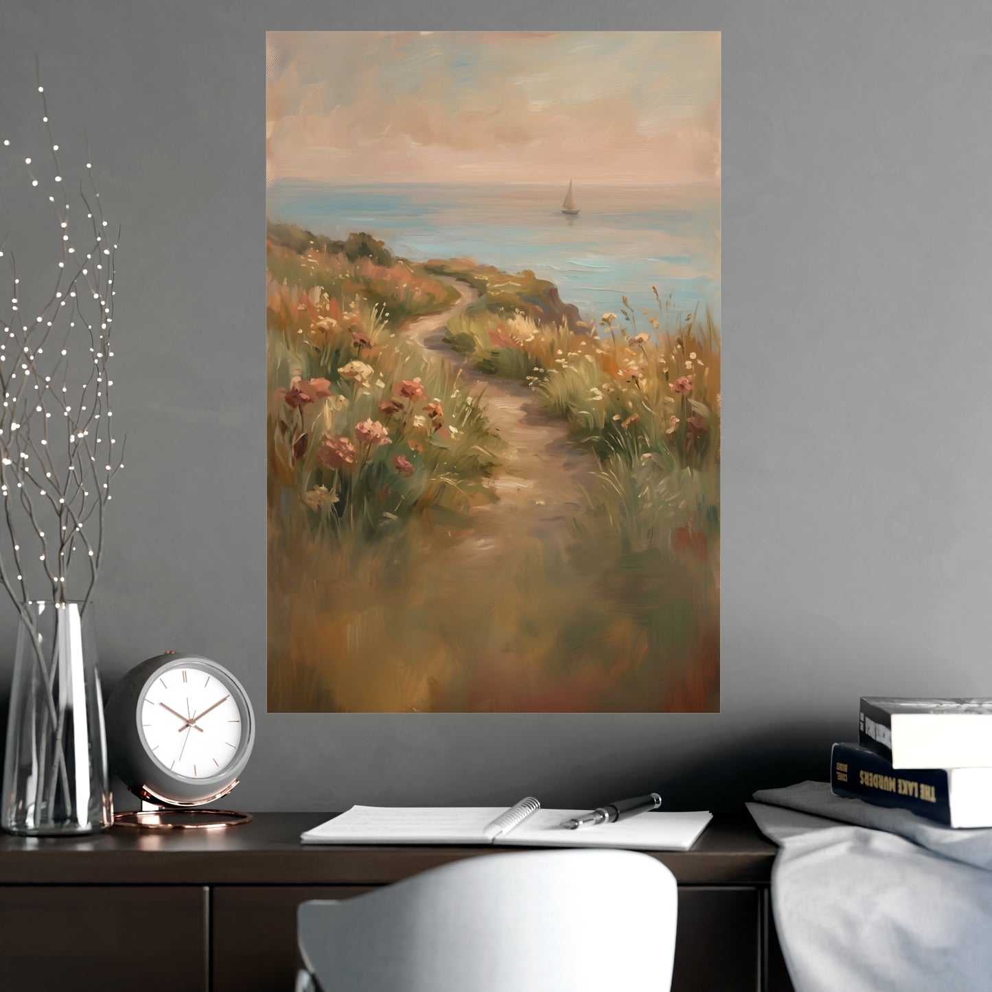 Coast Path on a plain wall, shown at a larger size, 20x30 in print