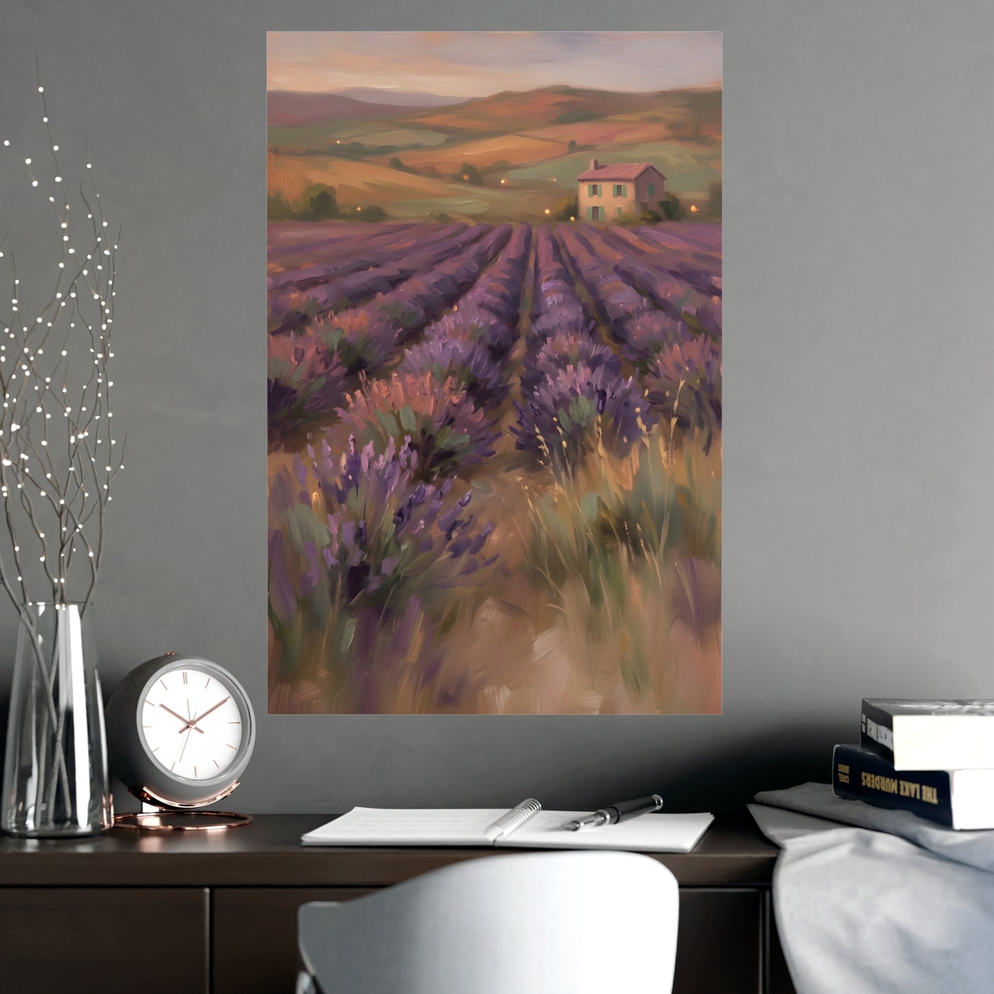Champs de lavande au crépuscule | Affiche Murale Romantique | Peinture