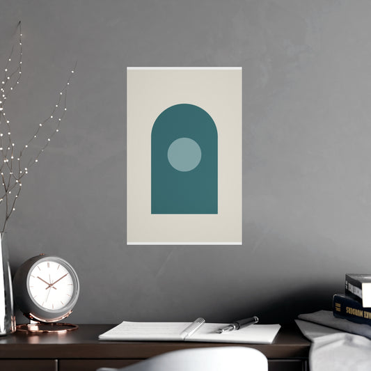 Deep Teal Arch Modern Wall Art — arch in a deep teal palette, shown framed on a wall