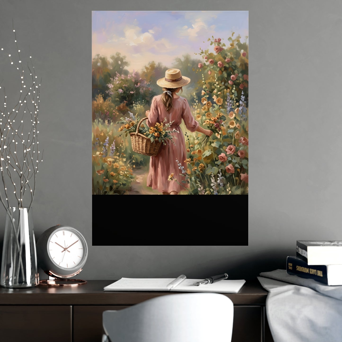 Cueillette de fleurs au jardin | Affiche Murale Romantique | Peinture