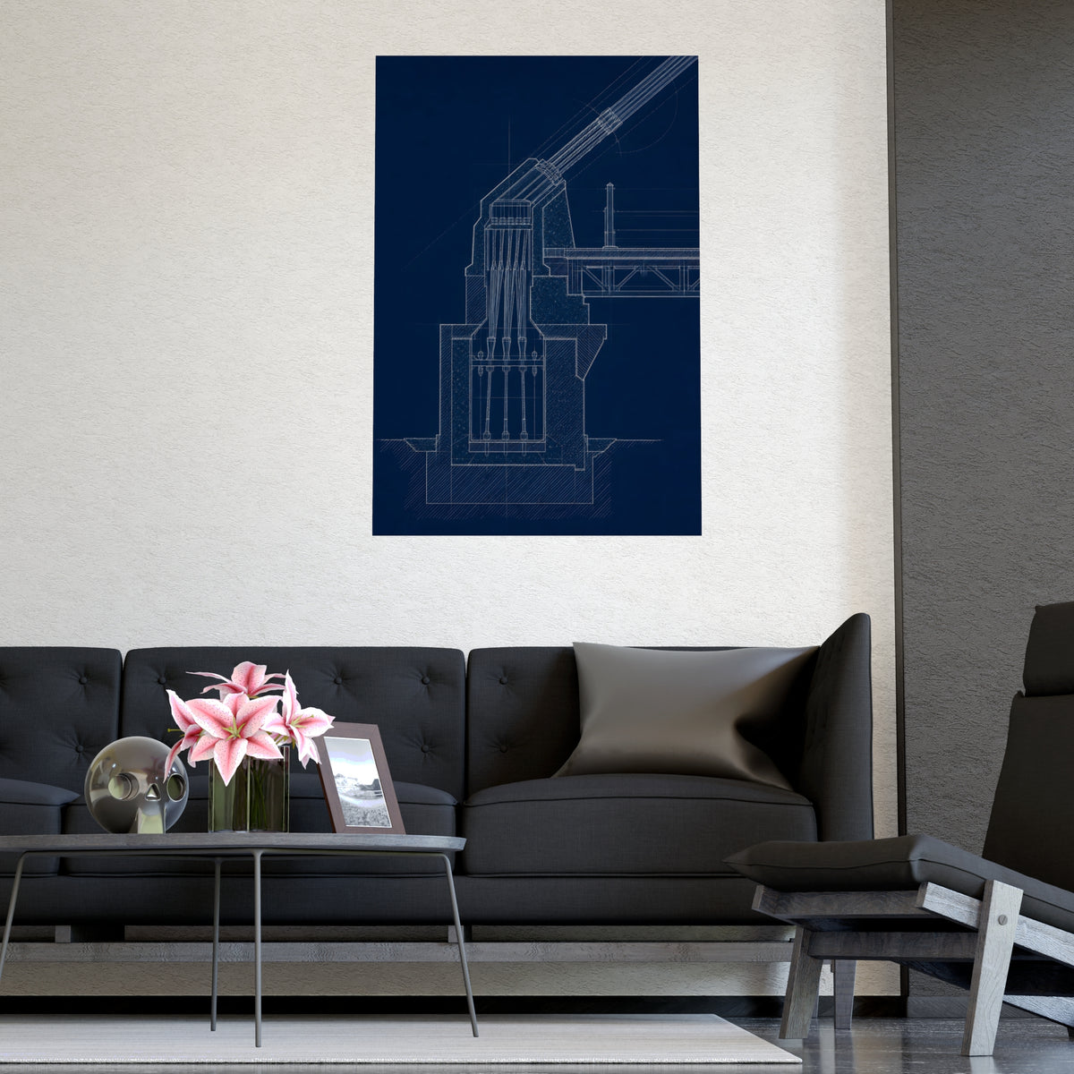 Cable Anchorage — cable anchorage, shown framed on a wall