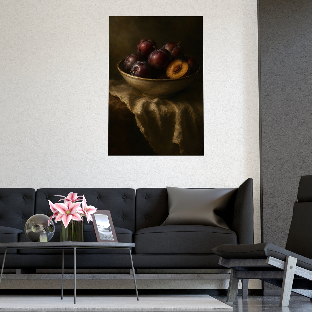 Bowl of Plums — bowl of plums, shown framed on a wall