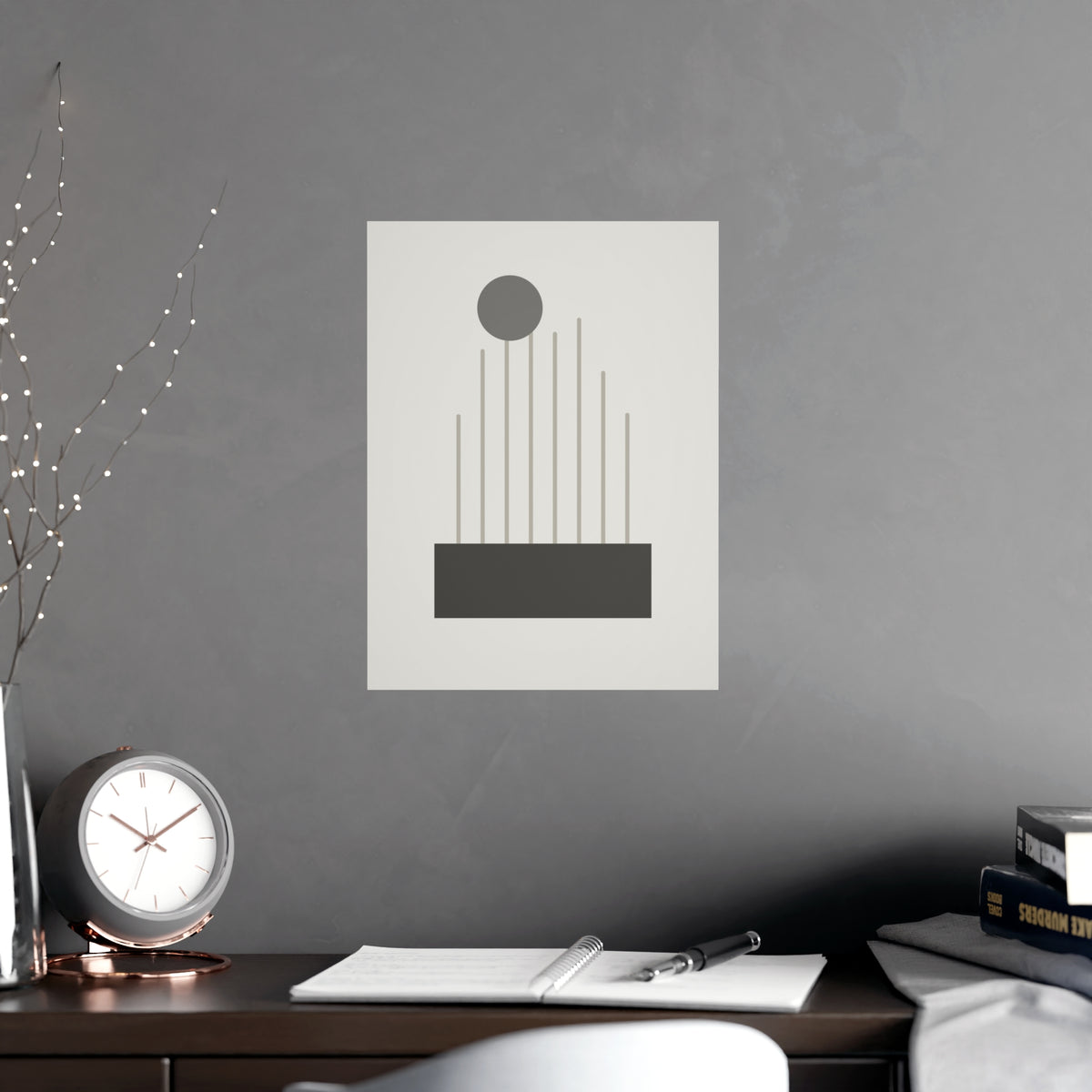 Charcoal Cream Lines Wall Art — lines in a charcoal cream palette, shown framed on a wall
