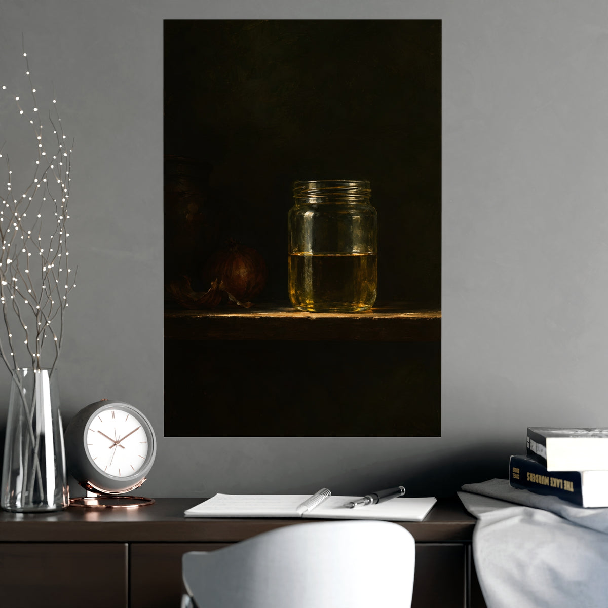 Half Full — half full, shown framed on a wall
