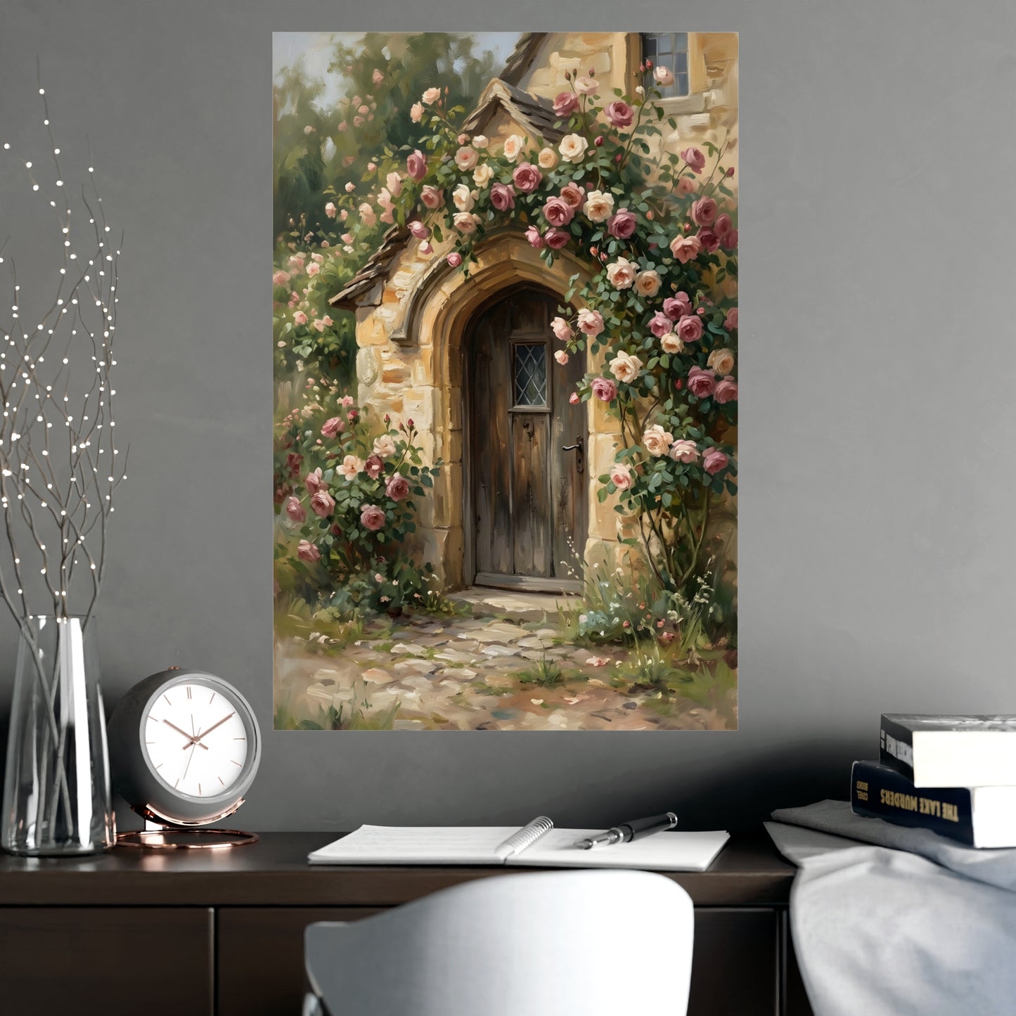 Rose Cottage Door | Romantic Oil Painting Print | Wall Art