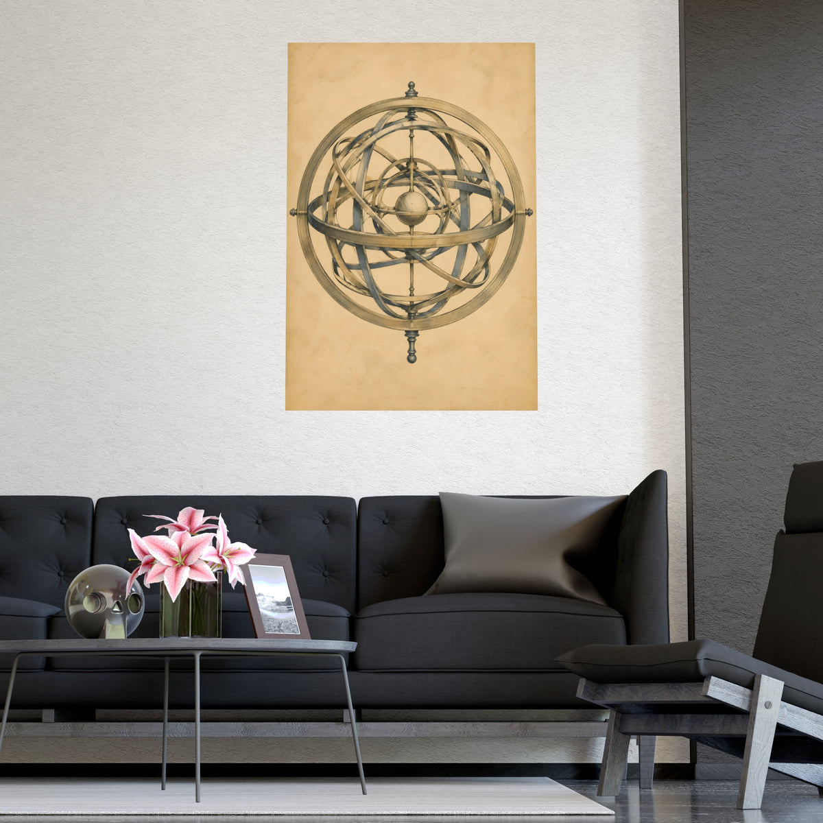 Armillary Sphere — armillary sphere, shown framed on a wall