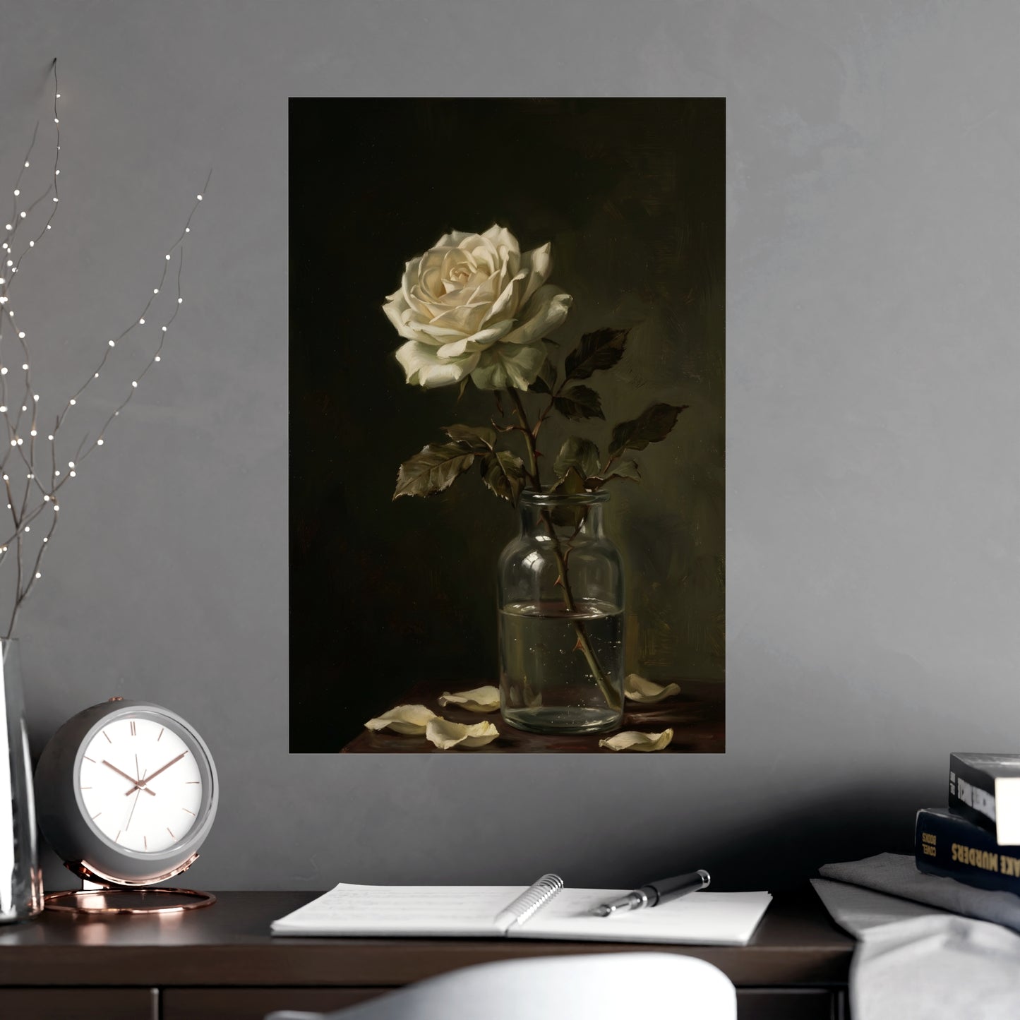 White Rose, Falling | Dark Still Life Print | Wall Art