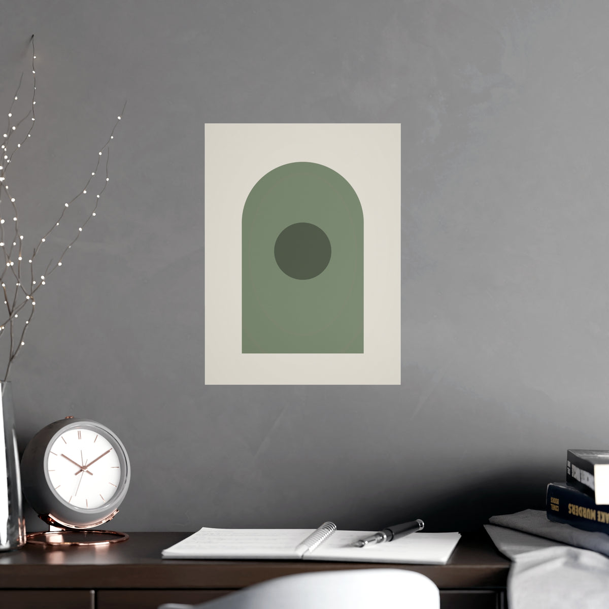 Sage Neutral Arch Boho Wall Art — arch in a sage neutral palette, shown framed on a wall
