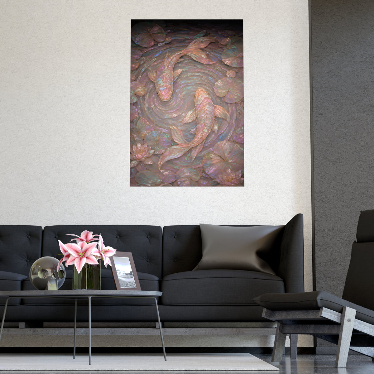 Koi, from Above — koi, from above, shown framed on a wall