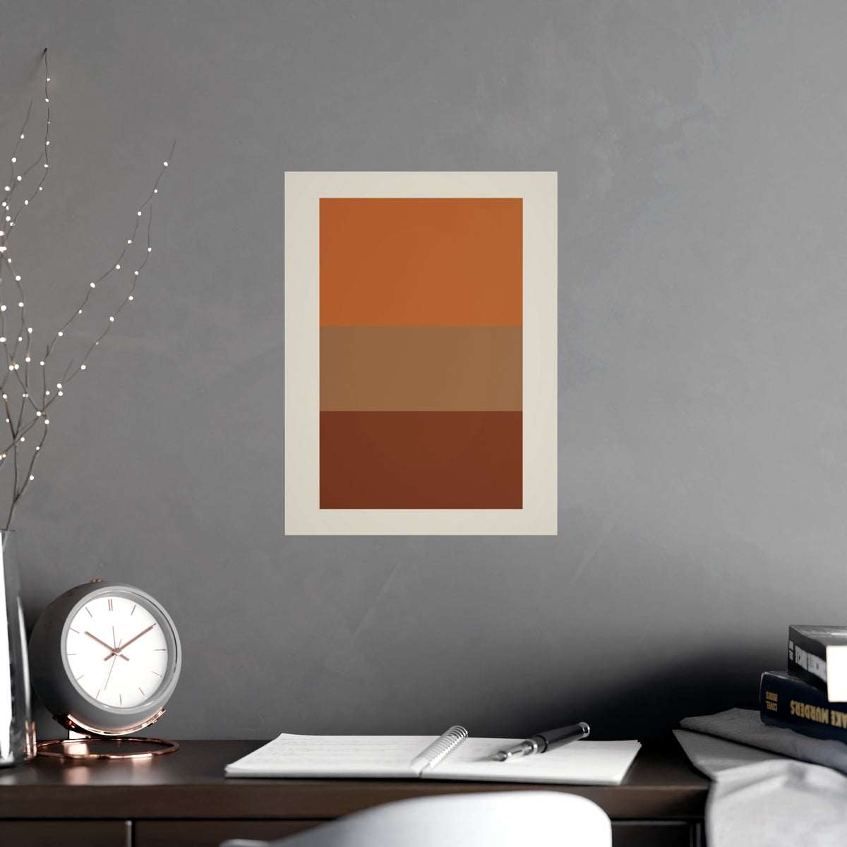 Warm Earth Blocks Boho Wall Art — blocks in a warm earth palette, shown framed on a wall