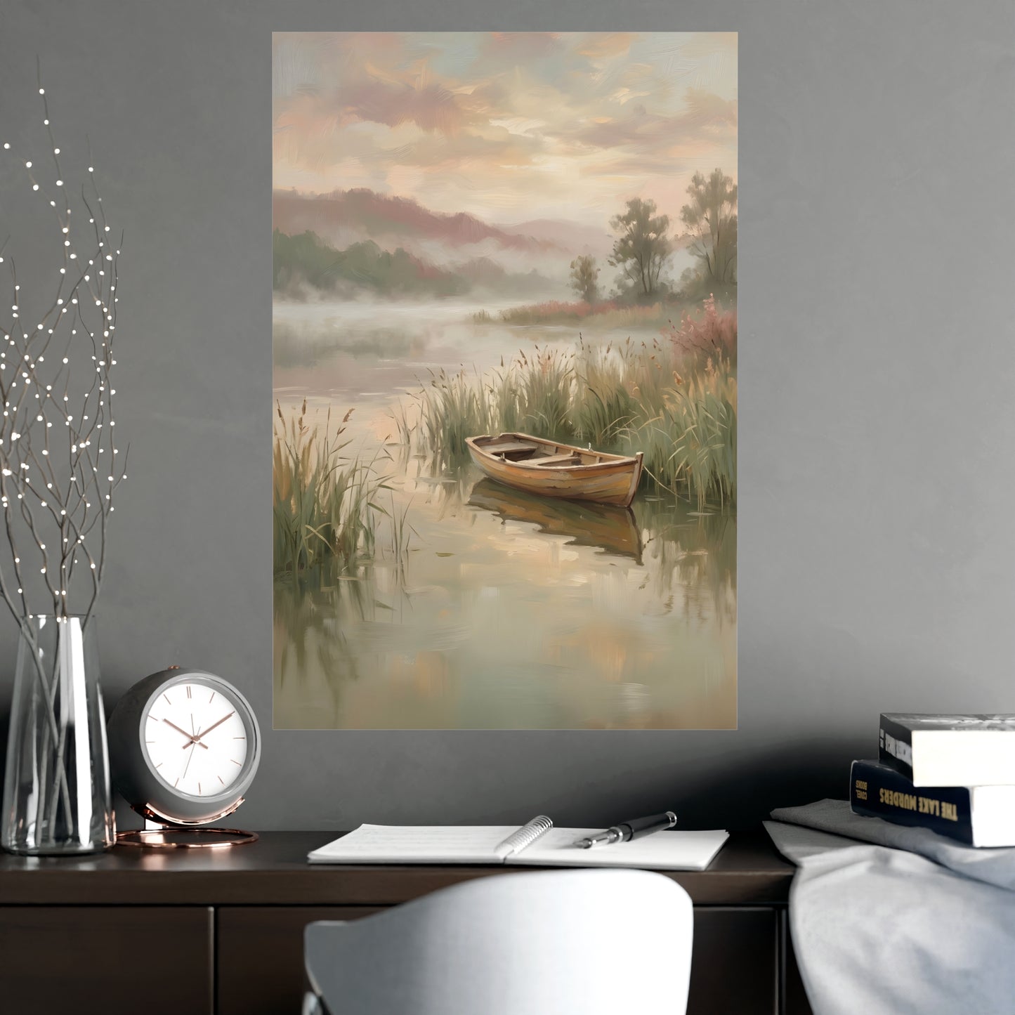 Rowboat at Dawn | Romantic Oil Painting Print | Wall Art