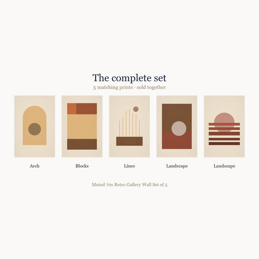 All 5 prints included in the Muted 70s Retro Gallery Wall Set of 5