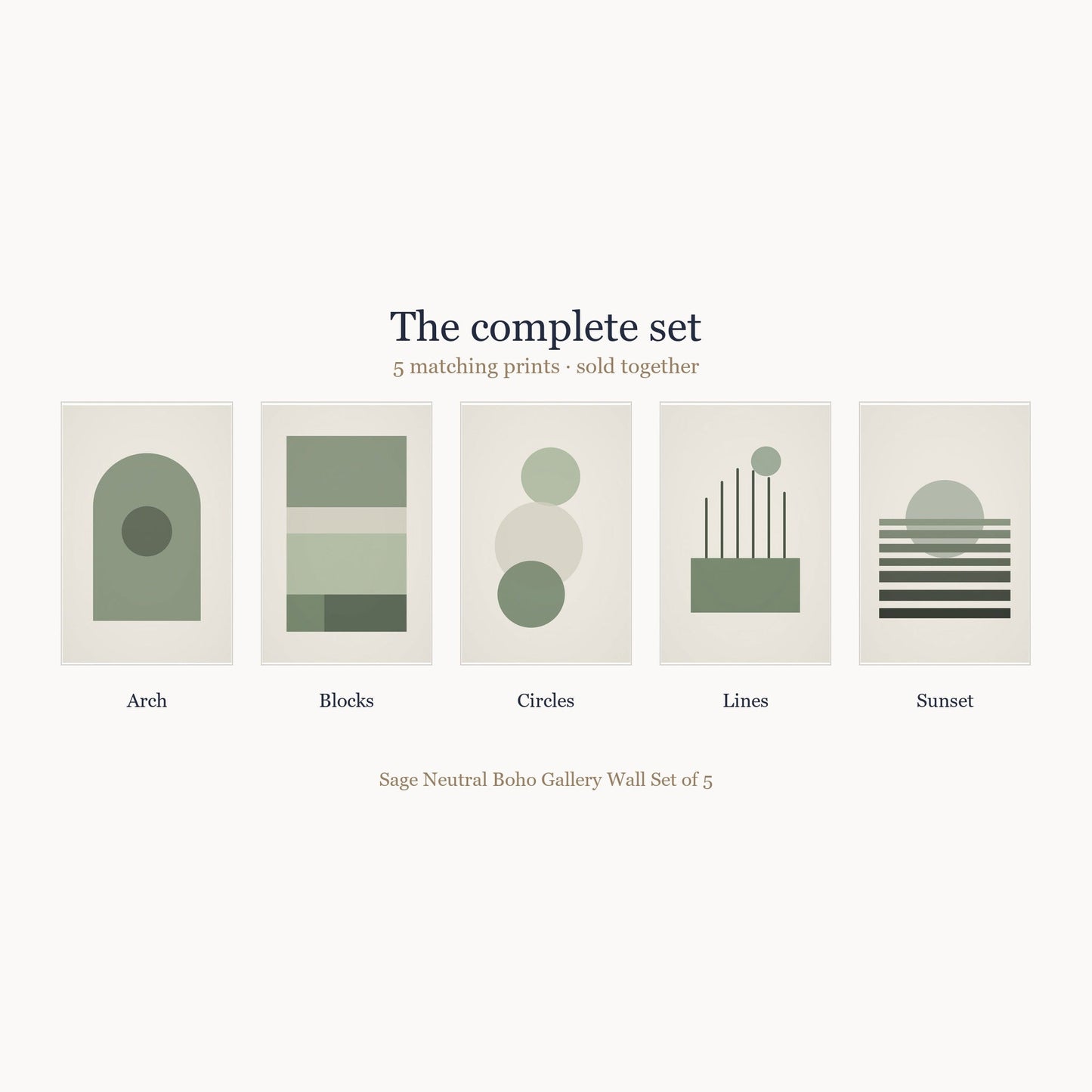 All 5 prints included in the Sage Neutral Boho Gallery Wall Set of 5