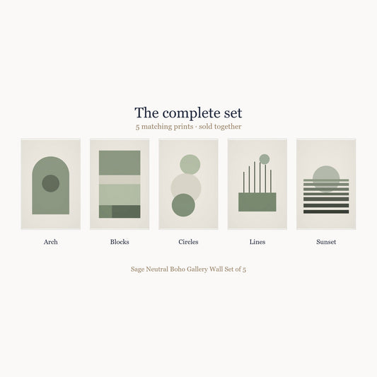 All 5 prints included in the Sage Neutral Boho Gallery Wall Set of 5