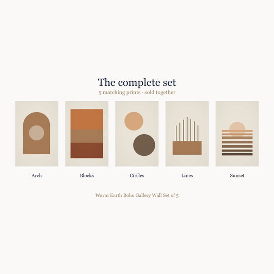All 5 prints included in the Warm Earth Boho Gallery Wall Set of 5