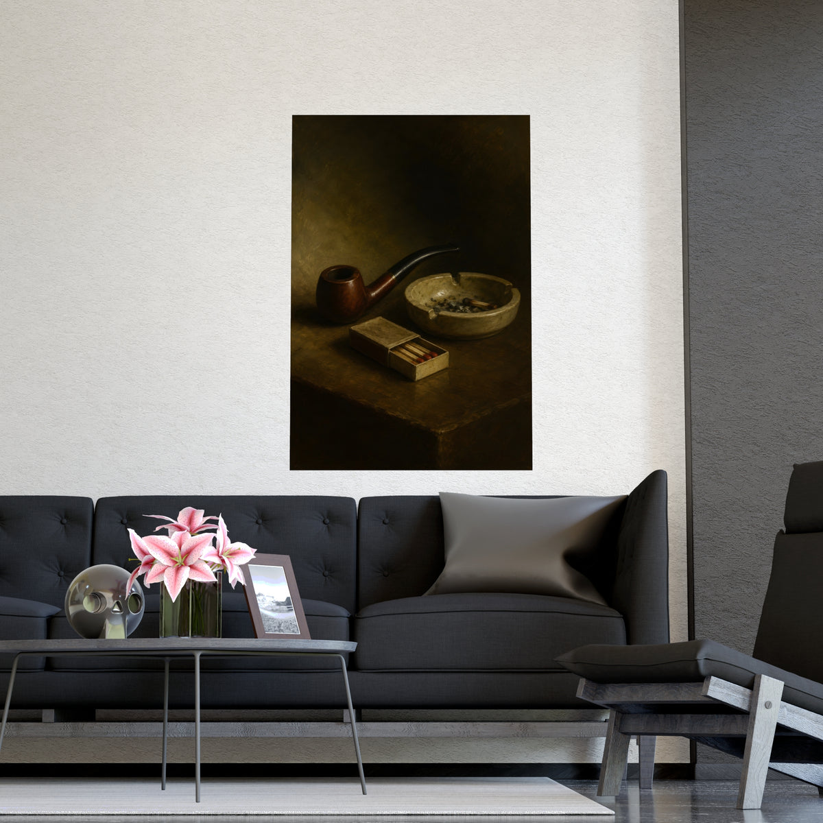 Pipe and Matches — pipe and matches, shown framed on a wall