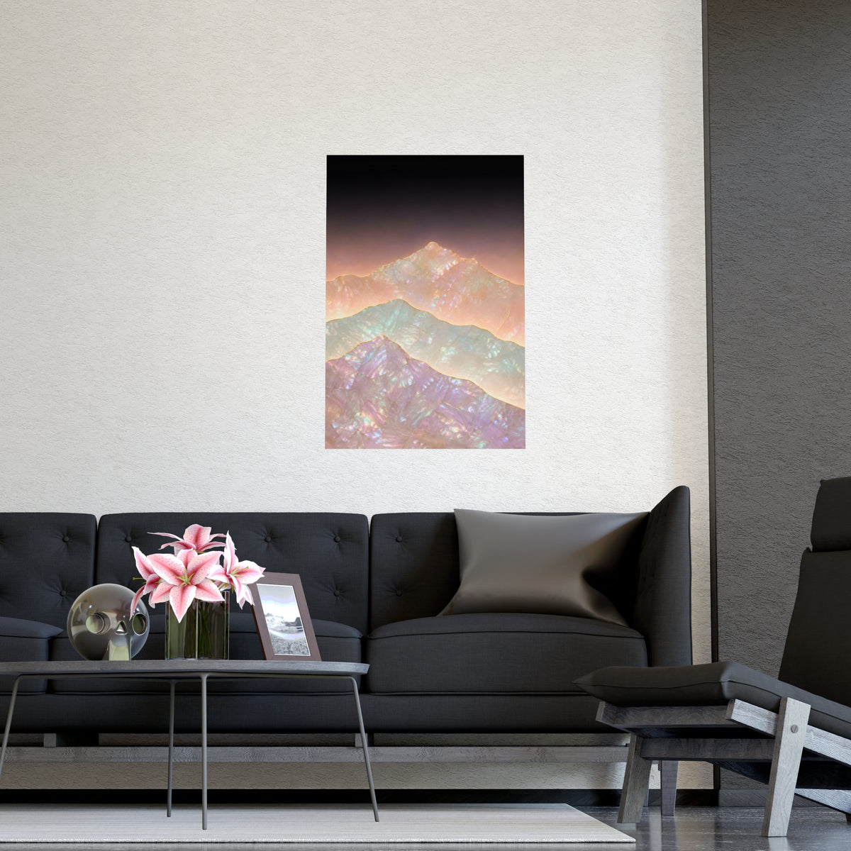 Mountains, Far Off — mountains, far off, shown framed on a wall