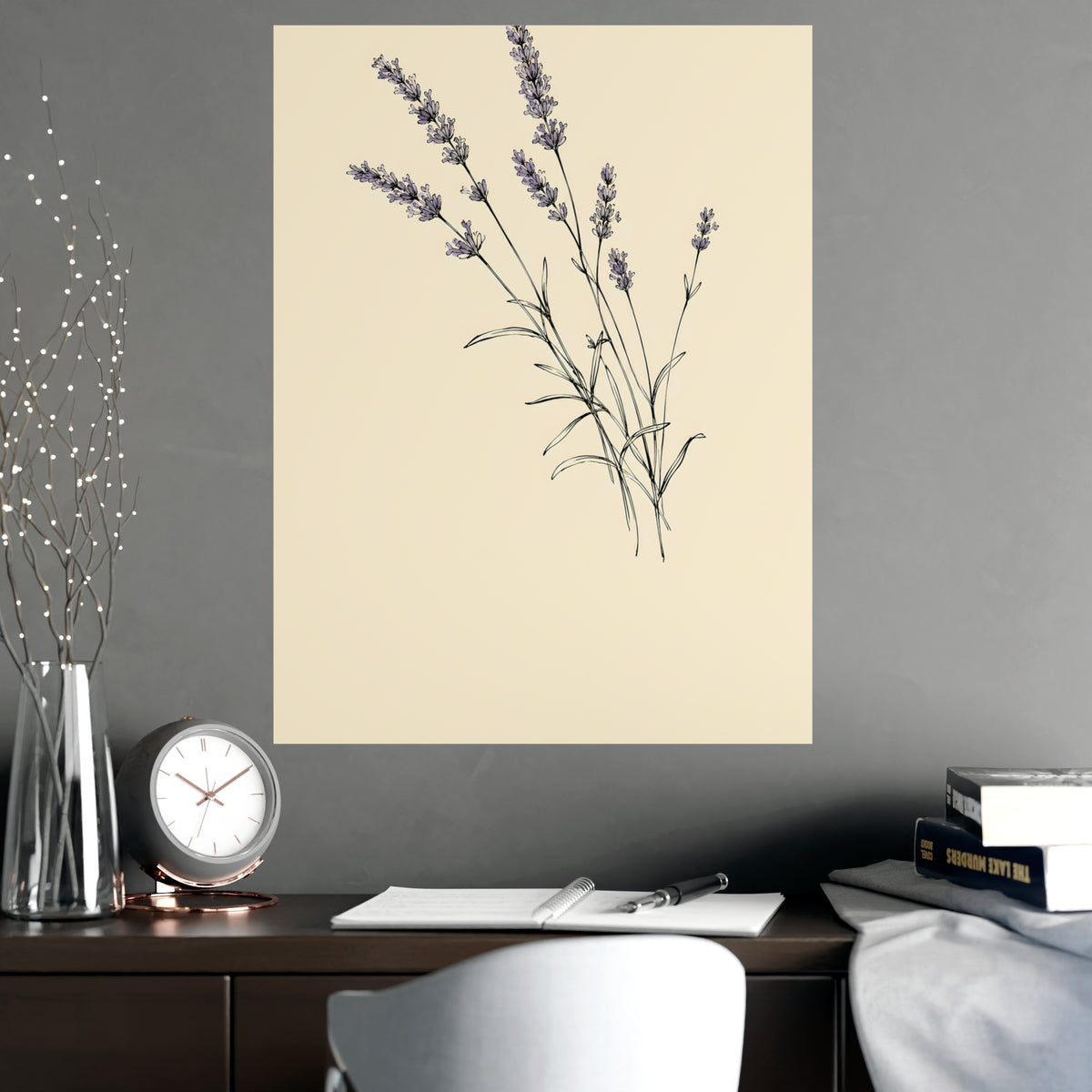Lavender Sprig — lavender sprig, shown framed on a wall