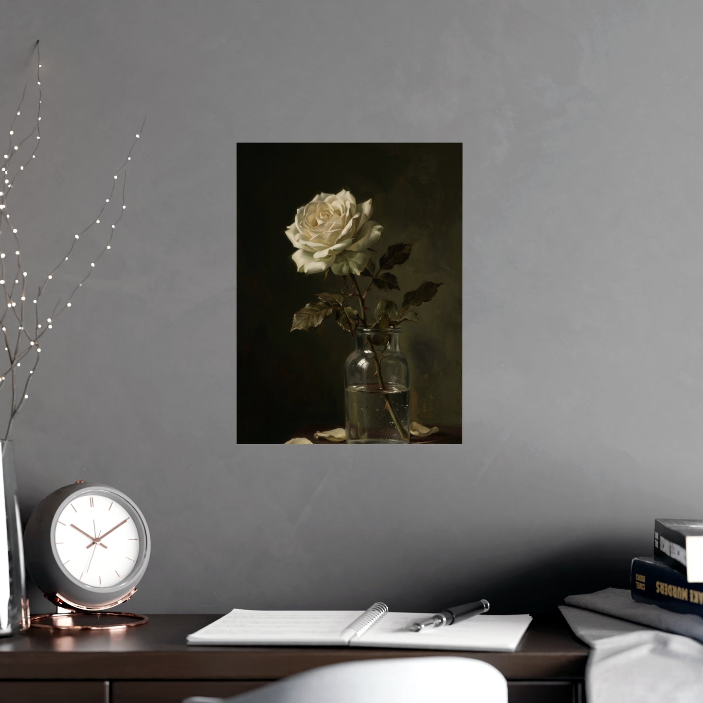 White Rose, Falling | Dark Still Life Print | Wall Art