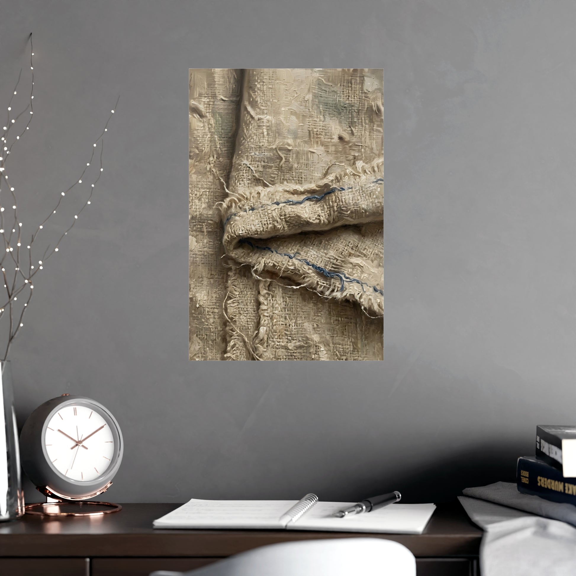 Folded Linen framed on a cream wall in a living room, 12x18 in print
