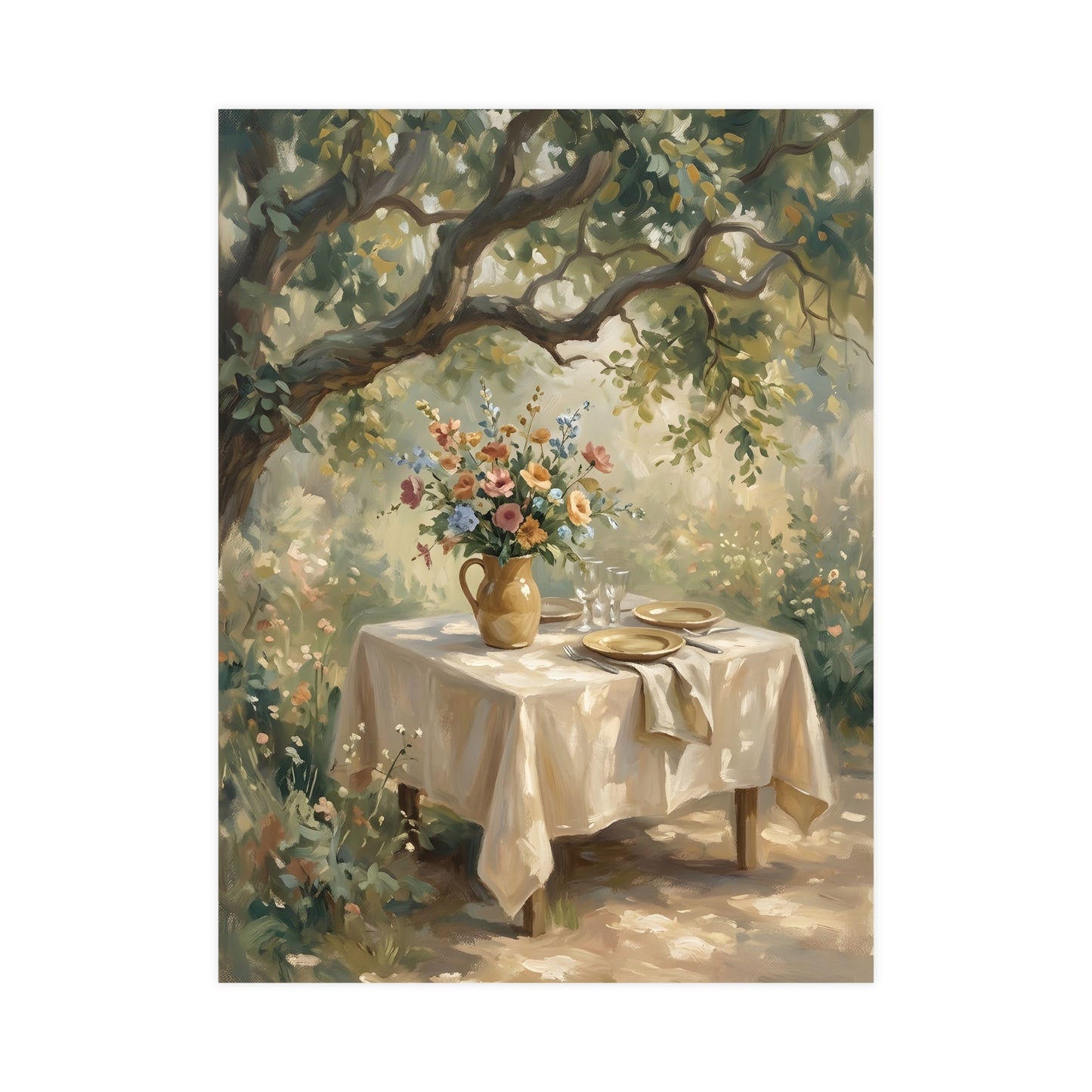 Table dressée sous l'arbre | Affiche Murale Romantique | Peinture