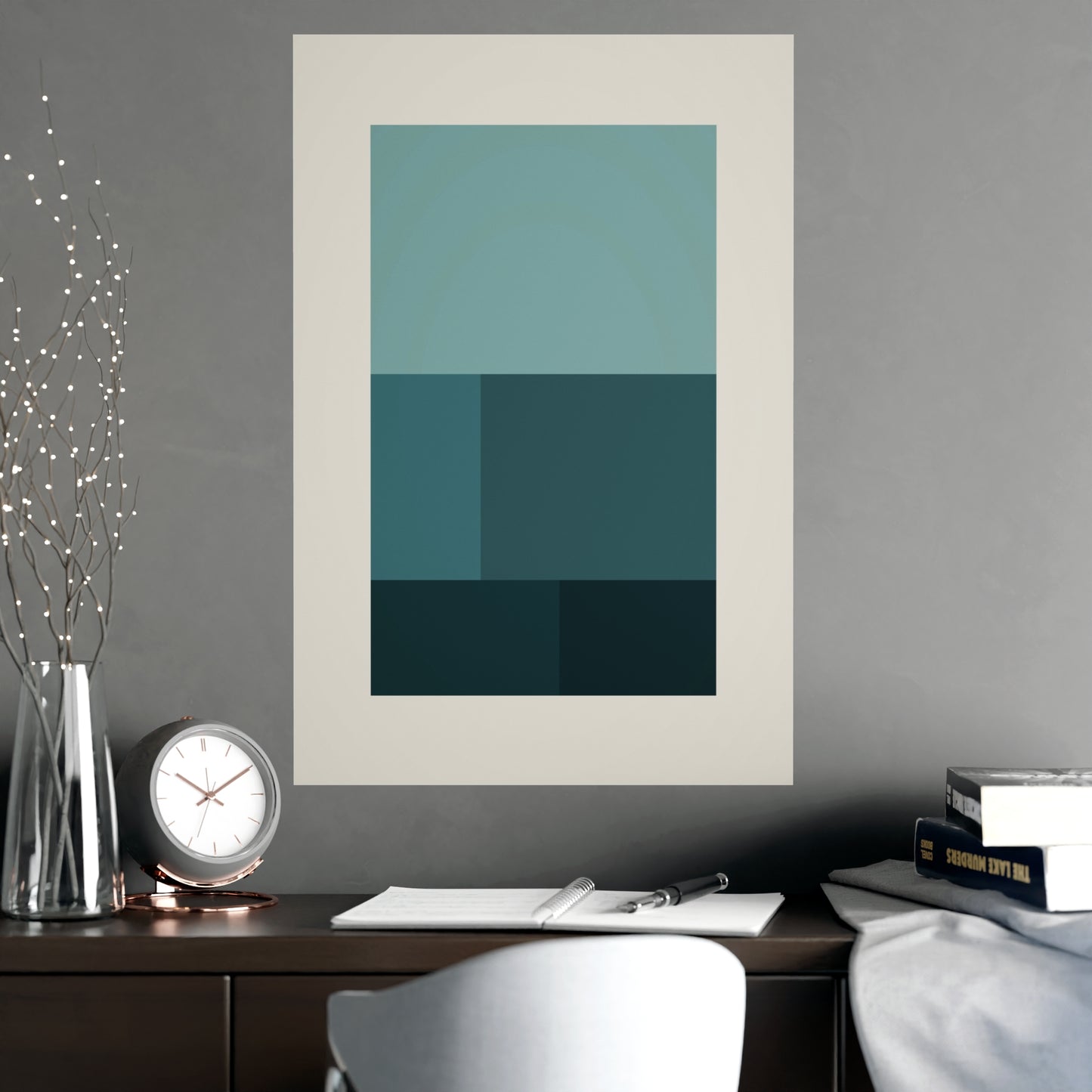 Deep Teal Blocks Modern Wall Art | Living Room Print