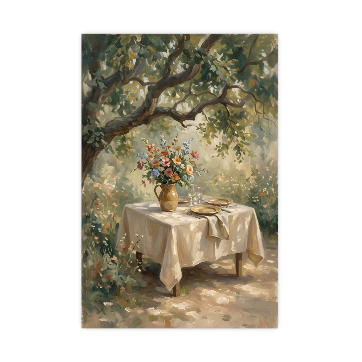 Table dressée sous l'arbre | Affiche Murale Romantique | Peinture