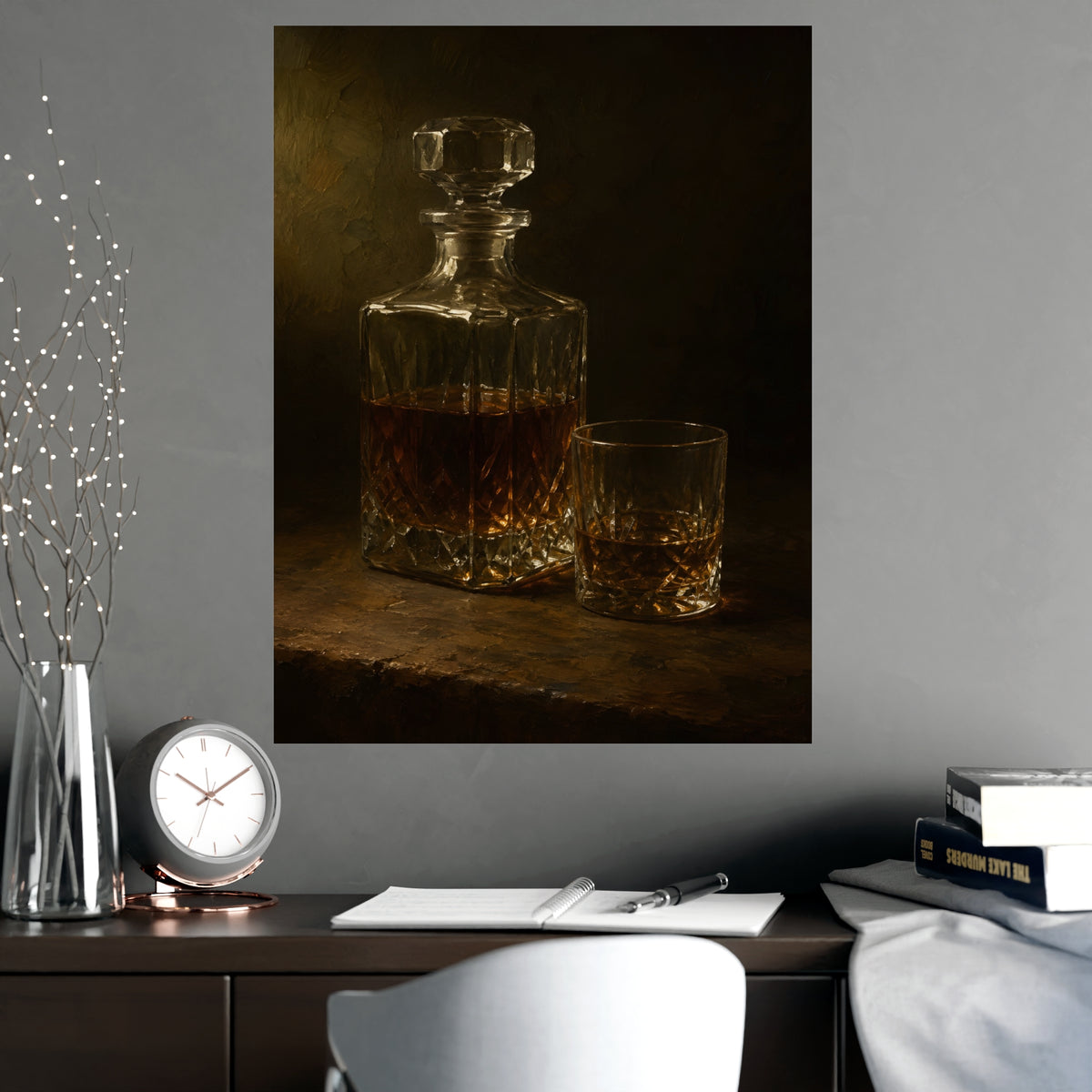 Decanter and Glass — decanter and glass, shown framed on a wall