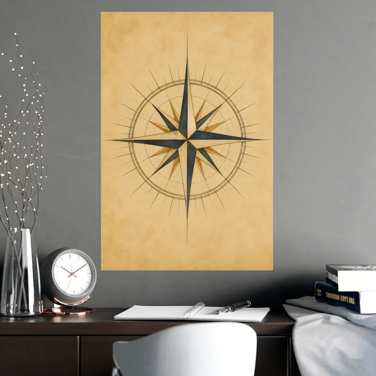 Compass Rose — compass rose, shown framed on a wall