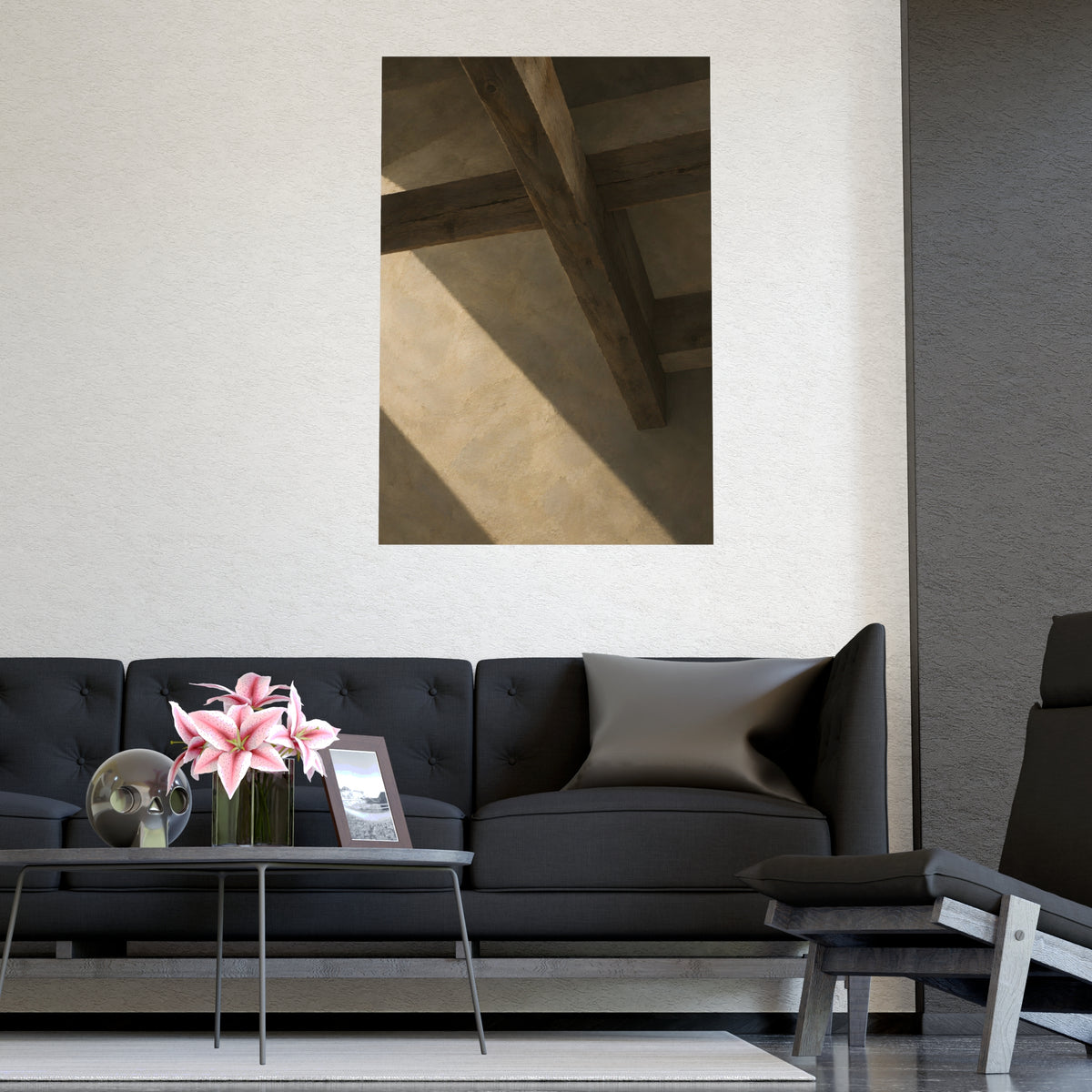 Beams Overhead — beams overhead, shown framed on a wall