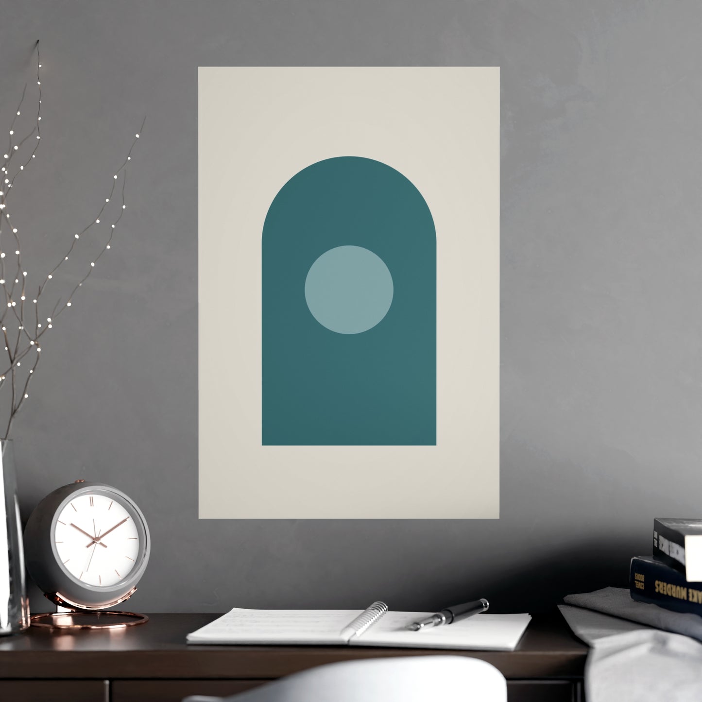 Deep Teal Arch Modern Wall Art | Living Room Print