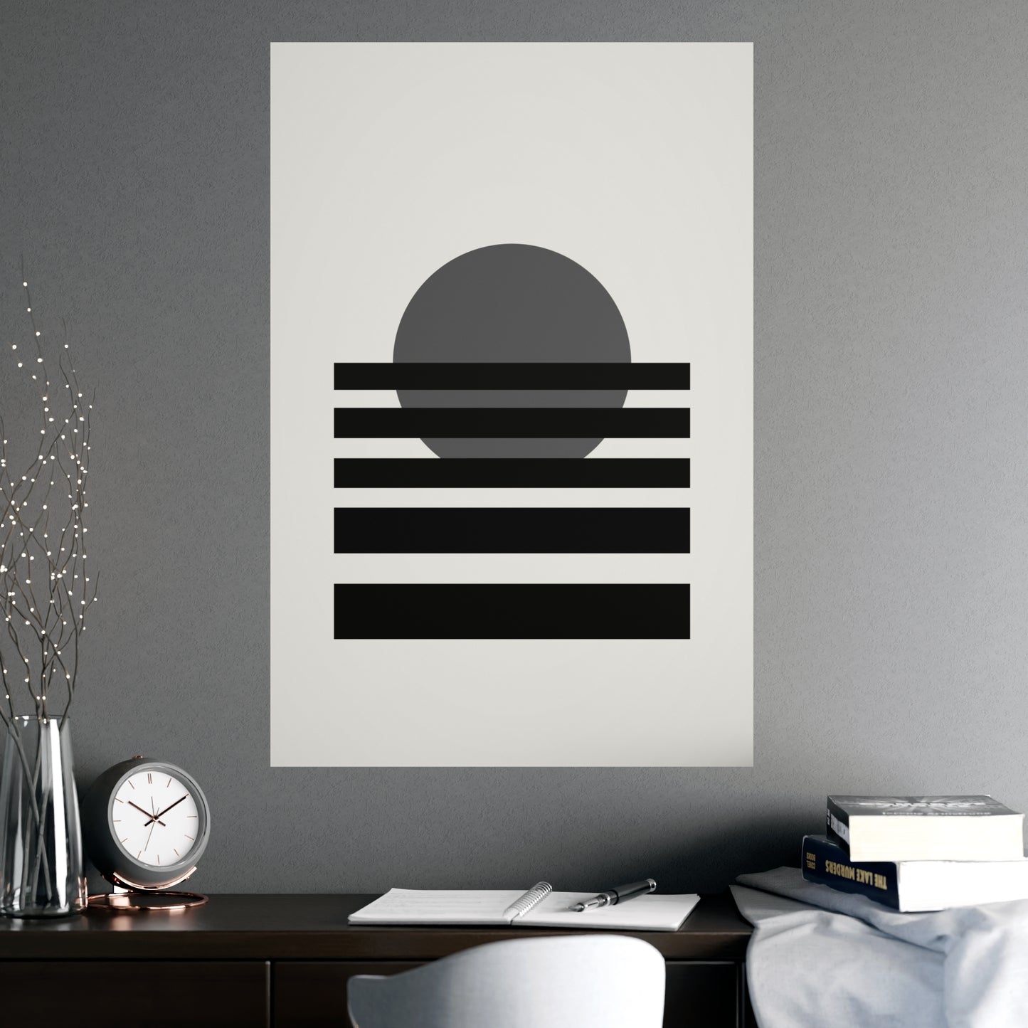 Charcoal Cream Sunset Landscape Wall Art | Living Room Print