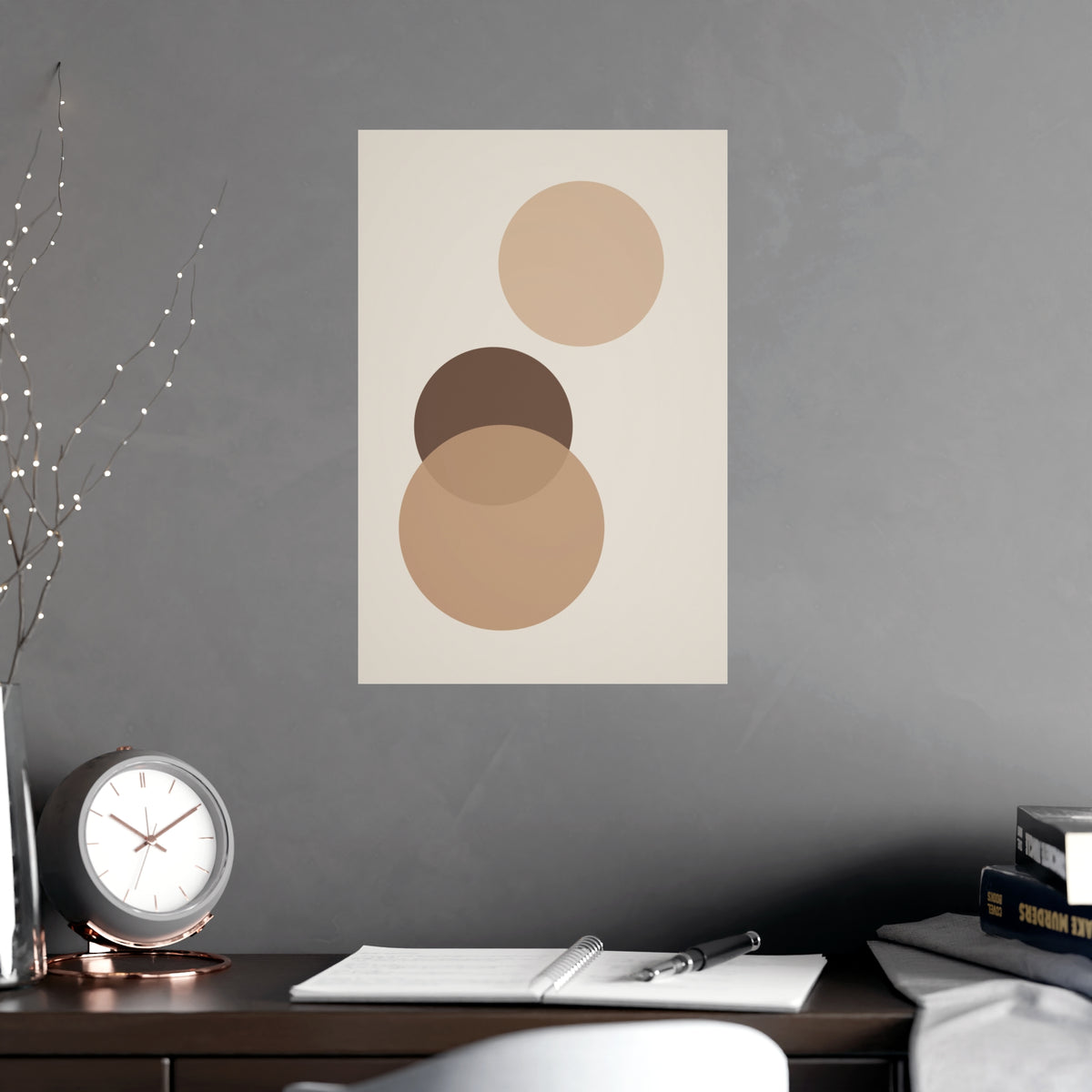Sand Clay Circles Modern Wall Art — circles in a sand clay palette, shown framed on a wall
