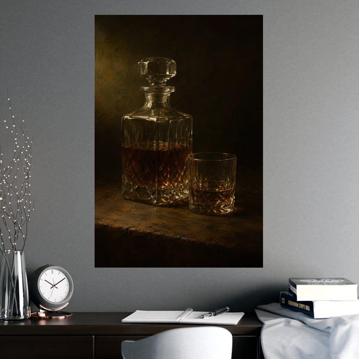 Decanter and Glass — decanter and glass, shown framed on a wall
