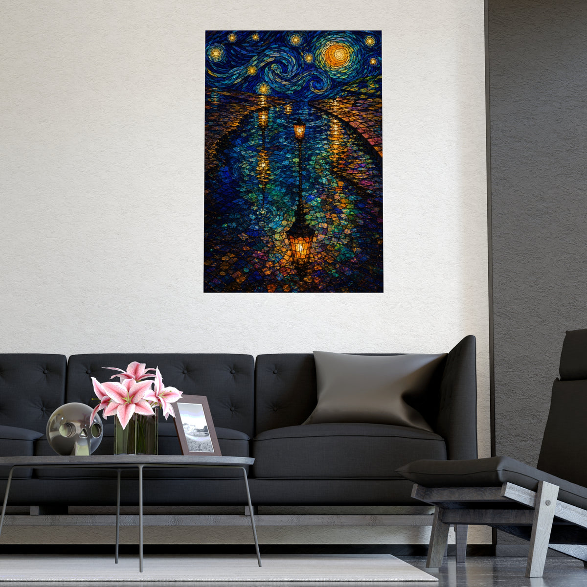Lamps in a Puddle — lamps in a puddle, shown framed on a wall