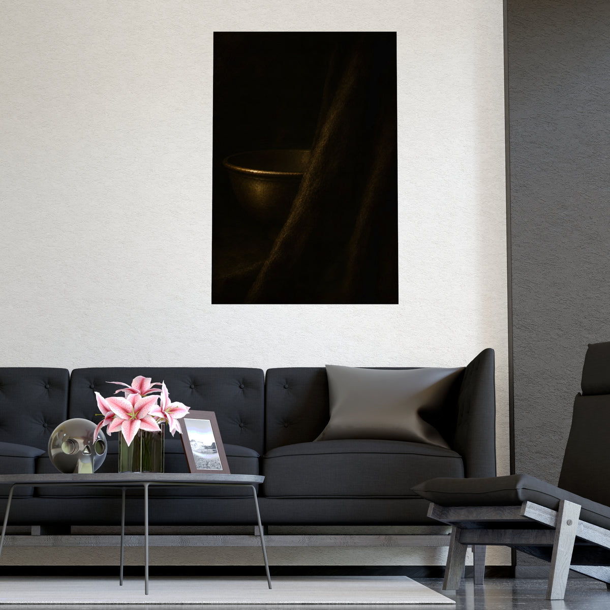 Behind the Drape — behind the drape, shown framed on a wall