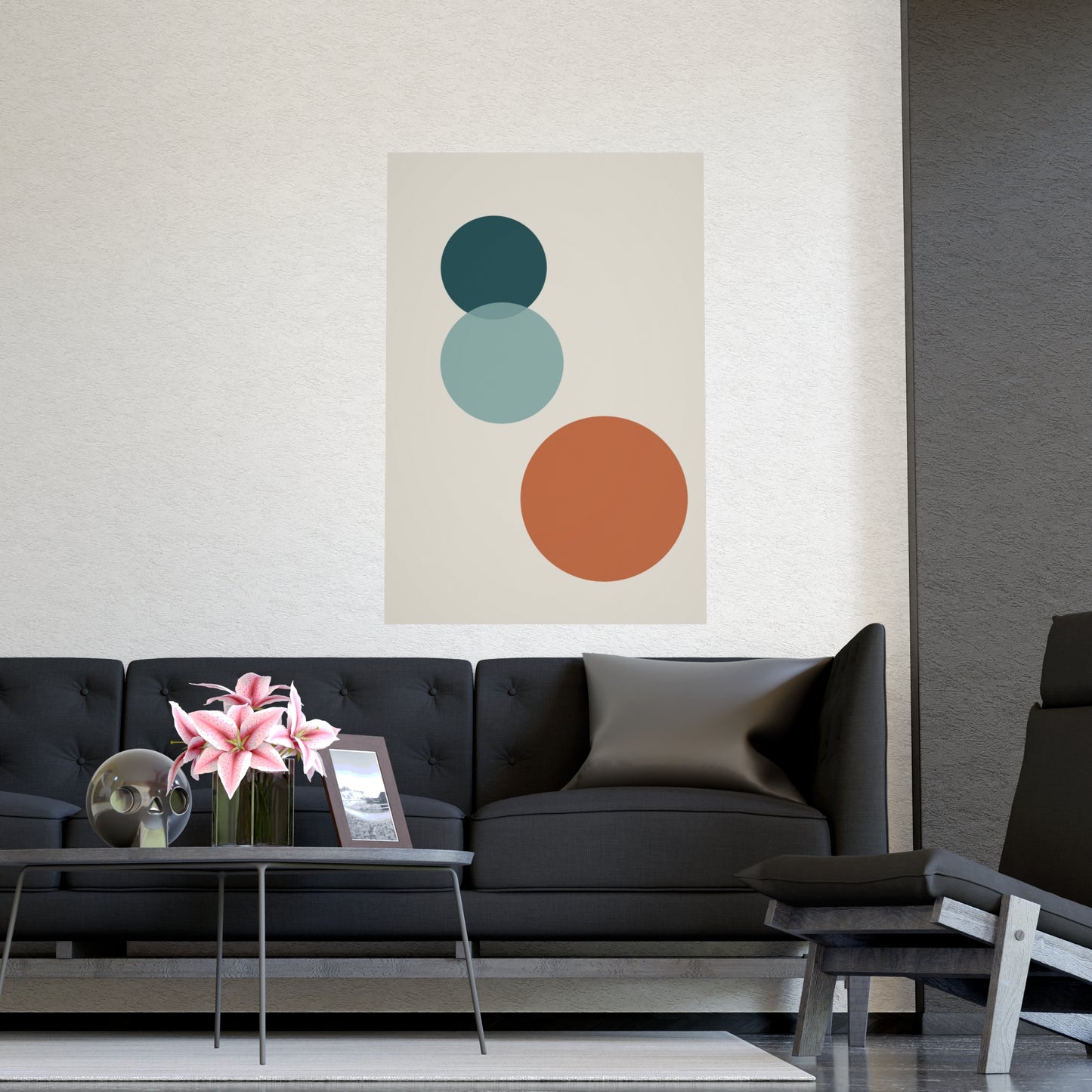Deep Teal Circles Modern Wall Art | Living Room Print
