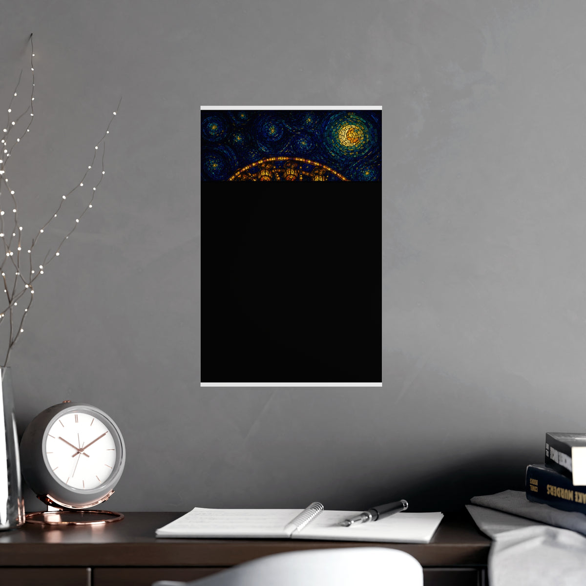 The Wheel at Night — the wheel at night, shown framed on a wall