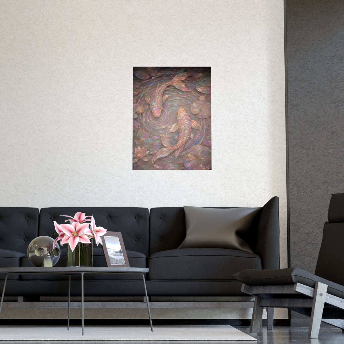 Koi, from Above — koi, from above, shown framed on a wall