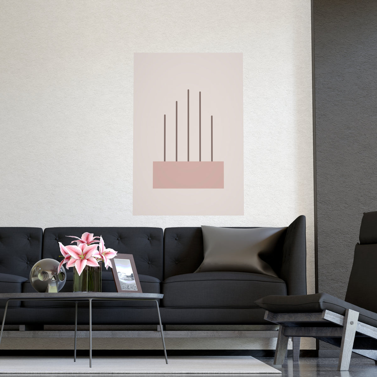 Dusty Rose Lines Wall Art — lines in a dusty rose palette, shown framed on a wall