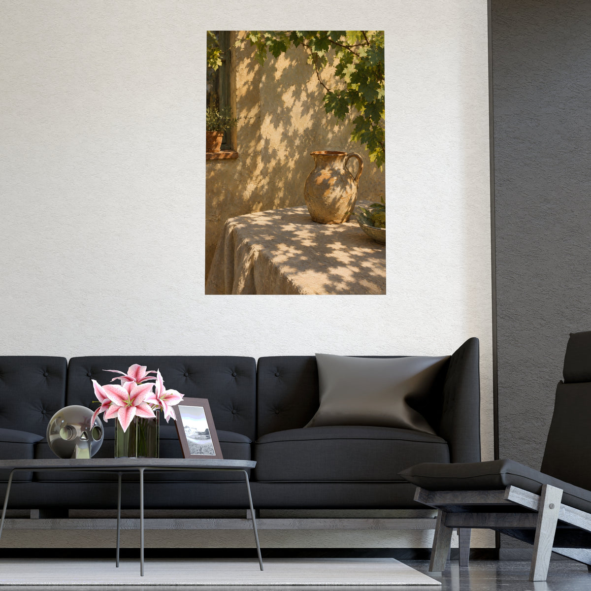 Leaf Shadow on Linen — leaf shadow on linen, shown framed on a wall