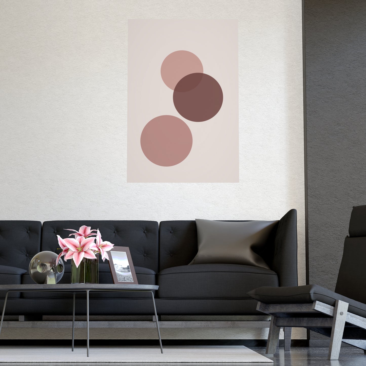 Dusty Rose Circles Modern Wall Art | Living Room Print