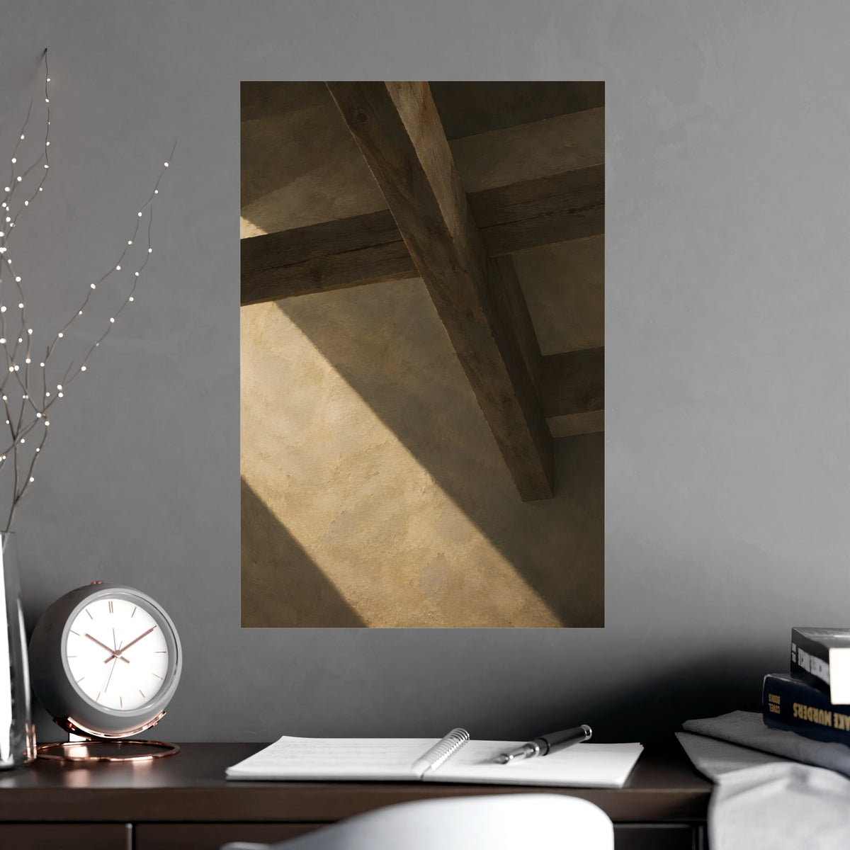 Beams Overhead — beams overhead, shown framed on a wall