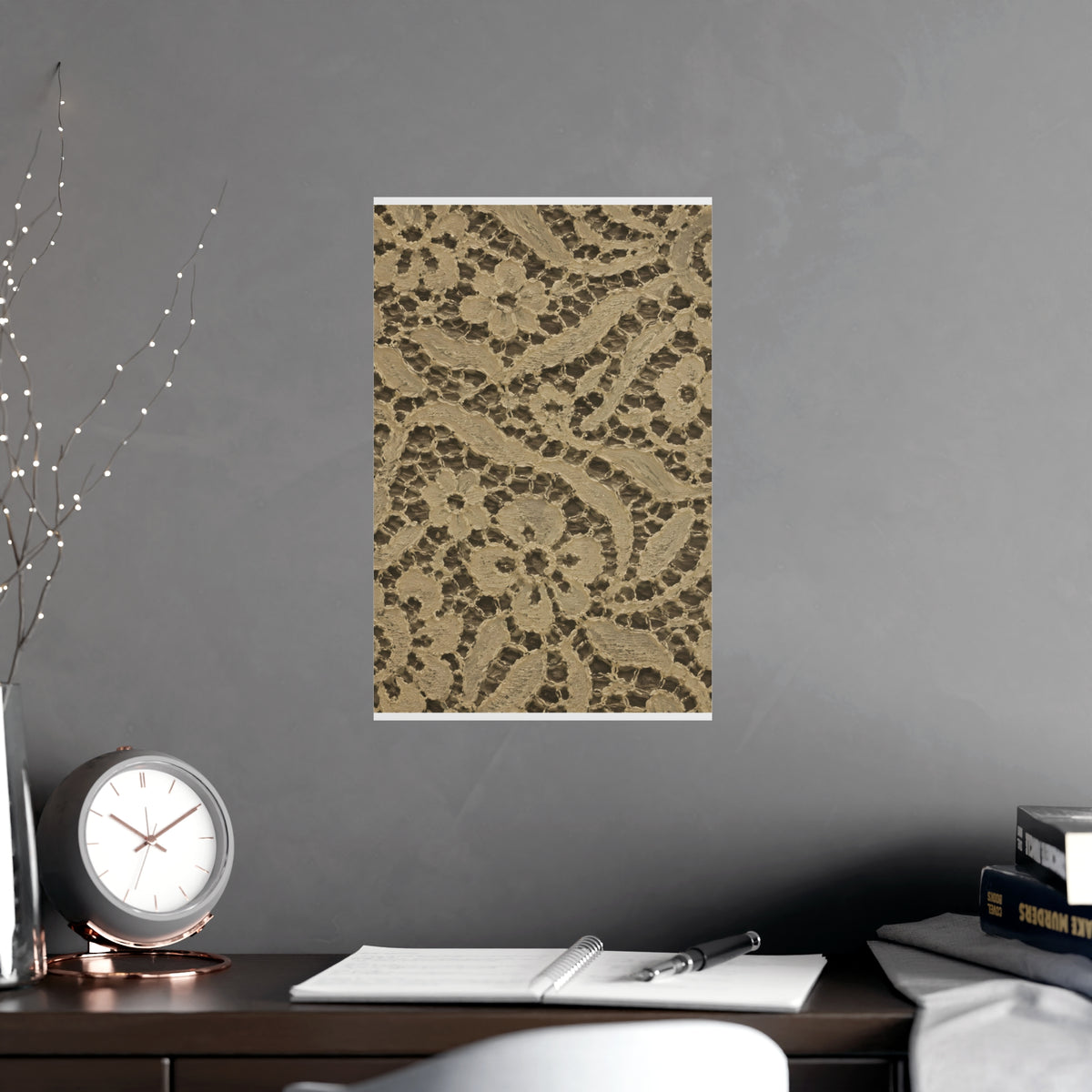Lace over Dark — lace over dark, shown framed on a wall