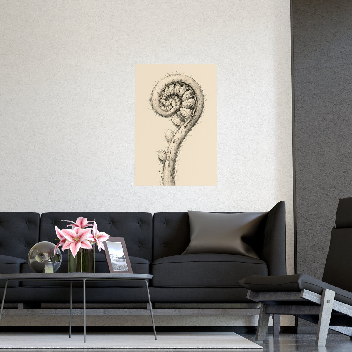Fern, Still Curled — fern, still curled, shown framed on a wall