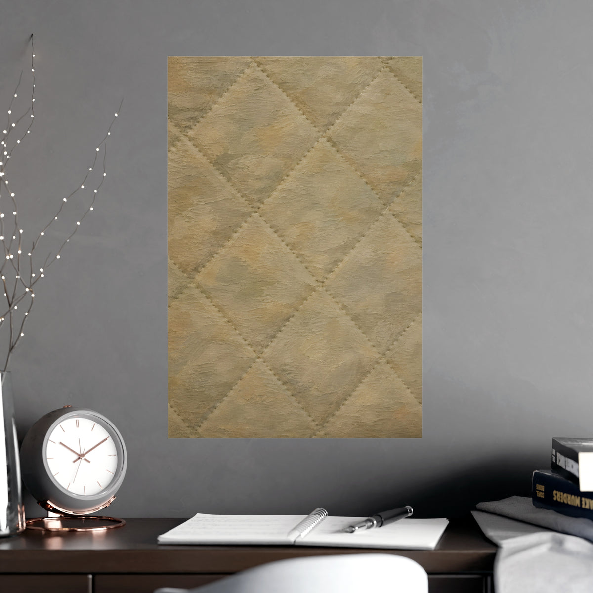 Quilted, in Relief — quilted, in relief, shown framed on a wall