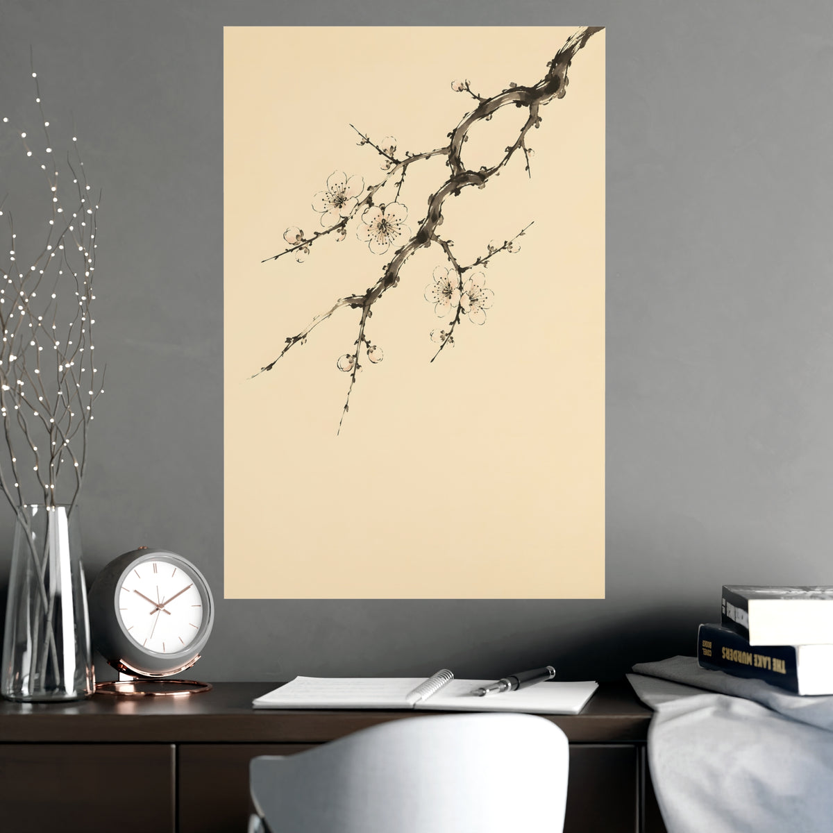 Plum Branch — plum branch, shown framed on a wall