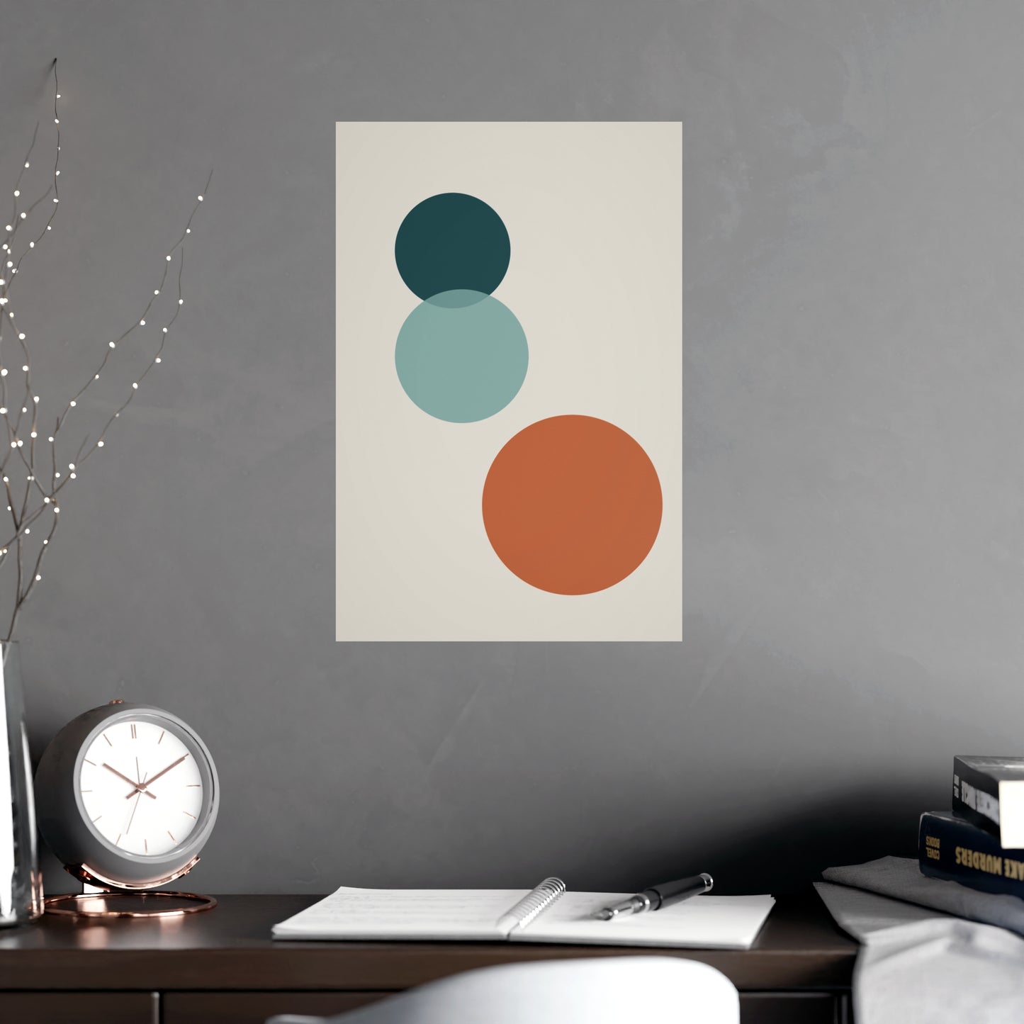Deep Teal Circles Modern Wall Art | Living Room Print