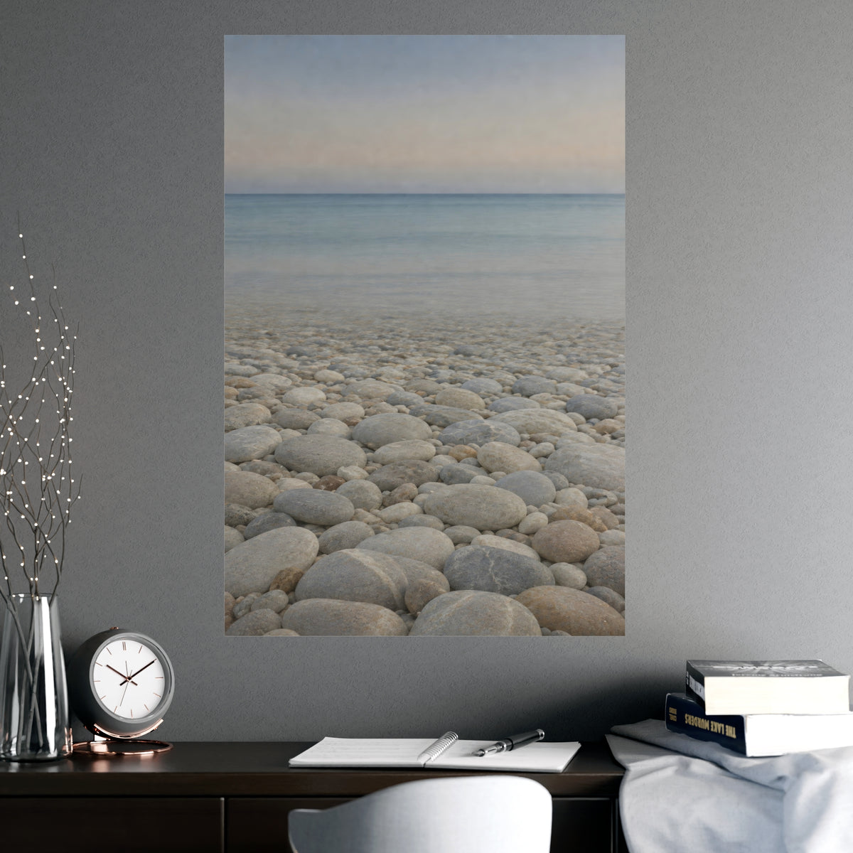 Pebbles Up Close — pebbles up close, shown framed on a wall
